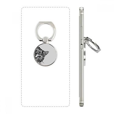 Imagem de Suporte de anel de telefone com cabeça de gato preta com desenho de linha