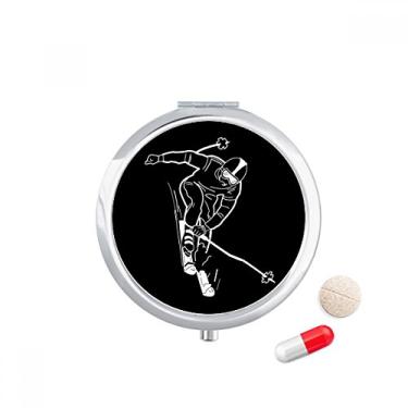 Imagem de Estojo de comprimidos preto para esqui de inverno com estampa esportiva de bolso e caixa de armazenamento de medicamentos dispensador