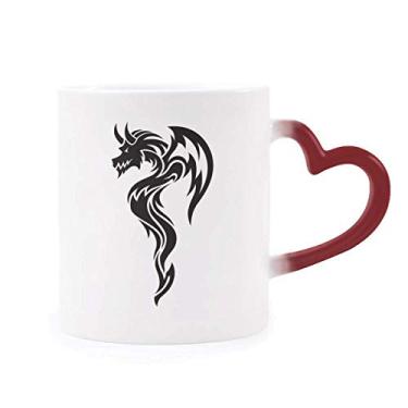 Imagem de Caneca sensível ao calor Dragon Animal Art Grain contorno vermelho muda de cor