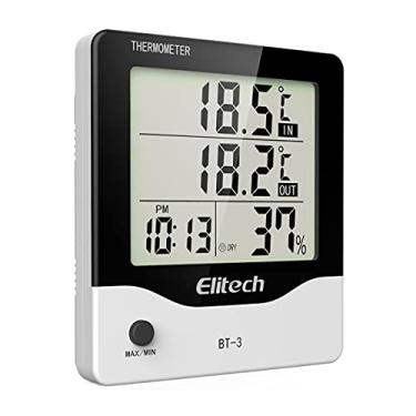 Imagem de Elitech BT-3 LCD Higrômetro digital com Termômetro Monitor de umidade Monitor de temperatura e umidade ambiente com relógio e valor mínimo/máximo