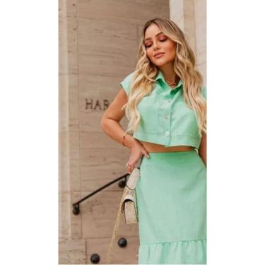 Imagem de Conjunto Saia Cropped De Poliéster Com Botões Na Frente - M