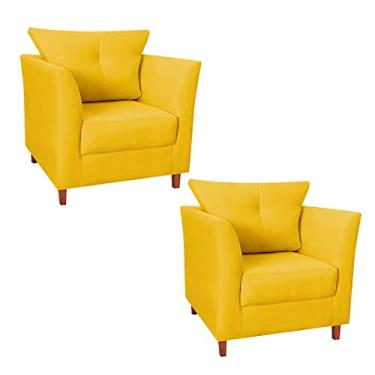 Imagem de Kit 02 Poltrona Cadeira Sofá Decorativa Isis Sala Estar Salão Beleza Suede Amarelo - LM DECOR