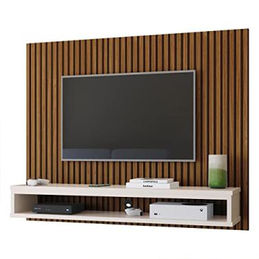 Imagem de Estante Painel Luxo Suspenso TV 40 42 43 47 48 50 Polegadas Nicho Prateleira Decorativo Quarto Sala Estar - Ripado Freijó/Off White - RPM