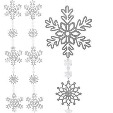 Imagem de BANBERRY DESIGNS Snowflake Garland - Set of 2 - Large Silver Snowflake Banner - 4 1/2" Foot Long - Silver and White Christmas Decorations