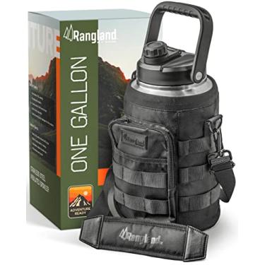 Imagem de Rangland Garrafa de água isolada de 1 galão com manga - Growler de boca larga de aço inoxidável com bolsa de transporte tática - Isolamento para bebidas quentes/frias (3,628 g)