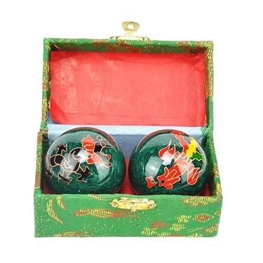 Imagem de Tachiuwa 2x Bolas de Massagem para as Mãos Bolas de Baoding Chinesas com Caixa de Armazenamento Aliviam a Rigidez Compact Fitness Portáteis Bolas de Saúde, Dragão Fênix Verde