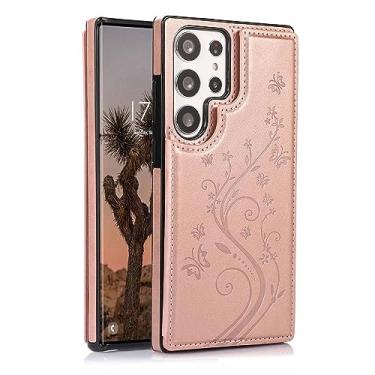 Imagem de LXURY Capa de couro para Samsung Galaxy S23 Ultra/S23 Plus/S23, capa de telefone comercial com fecho magnético Kickstand capa antiarranhões, rosa 2, S23 6,1"