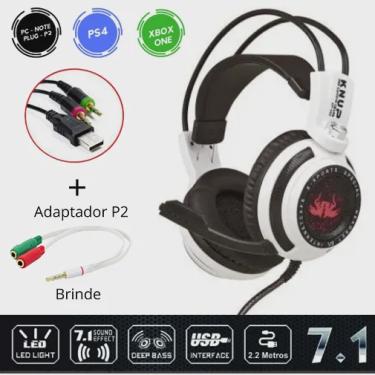 Imagem de Fone de Ouvido Headset Gamer 7.1 USB P2 KP-400 com Microfone + Adaptador para PS4 xbox pc Celular Notebook