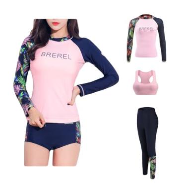 Imagem de Bestgift Traje de mergulho feminino com snorkel fino de manga comprida protetor solar secagem rápida roupa de surf top + regata + calça GG