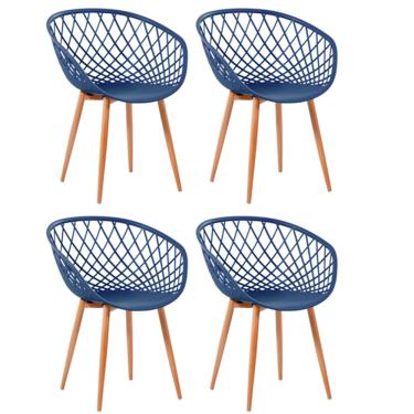 Imagem de Kit 4 Cadeiras Monaco Com Assento em Polipropileno e Base em Aço Fratini - Azul Marinho