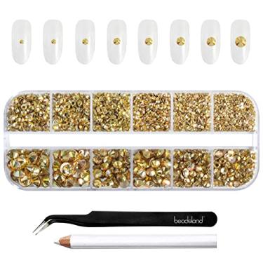 Imagem de Beadsland Rhinestones for Makeup,8 Sizes 2500pcs Gold Flatback Rhinestones Face Gems for Nails Crafts with Tweezers and Wax Pencil,Metal Sunlight,SS4-SS30