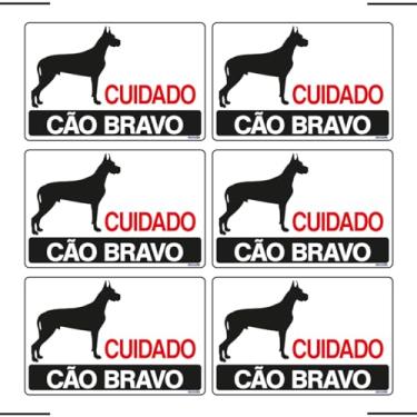 Imagem de Combo 6 Placas De Sinalização Cuidado Cão Bravo 30x20 Ekomunike - P-8 F9e