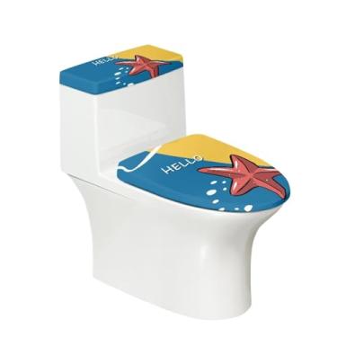 Imagem de Kathyboom Tampa de vaso sanitário estrela do mar vermelha resistente a respingos resistente a manchas capas de tampa de vaso sanitário protege sua mão contra respingos, ajuste na maioria dos vasos