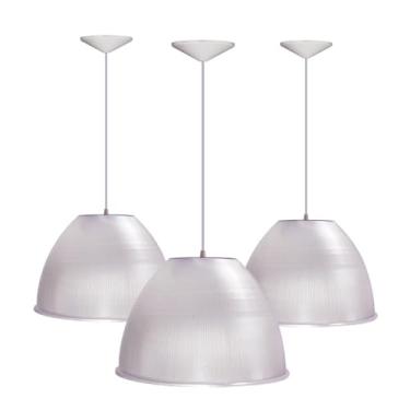 Imagem de 3 Luminárias Prismática Para Galpão Pavilhão Industrial 16 Pol 40cm Cabo 1,1M