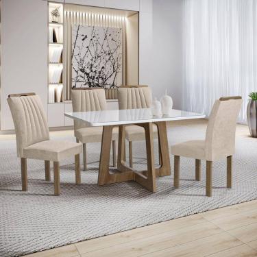 Imagem de Conjunto Mesa Arizona 120cm com 4 Cadeiras Arizona Tampo Smart Plus com Vidro Chocolate/Off White/Bege