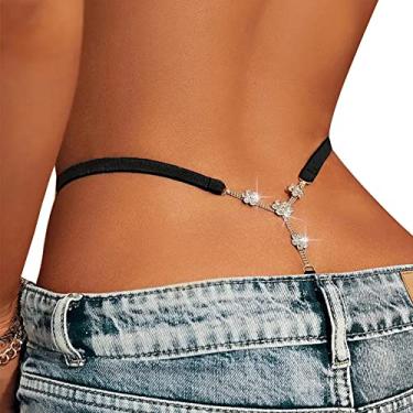 Imagem de Calcinha sexy com strass na cintura, joia de cristal, tanga elástica, tanga de strass, calcinha fio dental para rave, calcinha de strass, biquíni, cintura de cristal, corrente de barriga para mulheres (dourada)