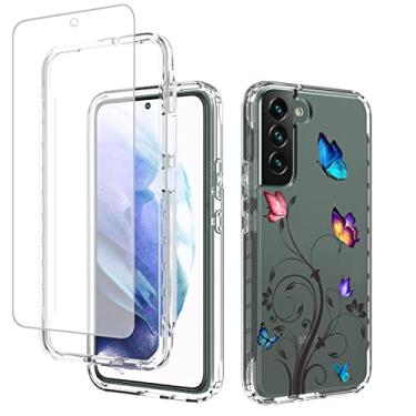 Imagem de Ueokeird Capa para Galaxy S22+/S22 Plus 5G SM-S906U com protetor de tela de vidro temperado, estampa de borboleta transparente, capa protetora de corpo inteiro para Samsung Galaxy S22 Plus (árvore