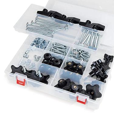 Imagem de POWERTEC 71128 Conjunto de 128 peças Kit de botão T-Track, parafusos e arruelas rosqueados, parafusos de trilho T, acessórios de trilho T para gabaritos e acessórios de marcenaria