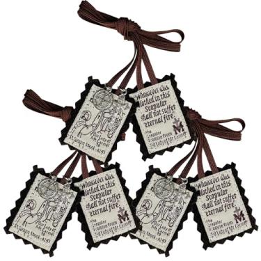 Imagem de Escapulário marrom, pacote com 3 escápulos a granel católicos de Nossa Senhora do Monte Carmelo, Colares religiosos Escapularios Católicos Presente com Medalha de São Bento Crucifixo Cabide de Porta