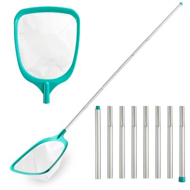 Imagem de Loiyadn Escumadeira de piscina - Rede de escumadeira de piscina com 8 seções de poste de alumínio de 203 cm, rede de escumadeira com rede de malha fina para limpeza de folhas de piscinas