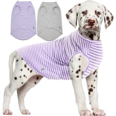 Imagem de Sychien Camiseta refrescante para cães, algodão penteado de verão, respirável, menino, menina, grande, roxo, cinza, branco, listrado, G