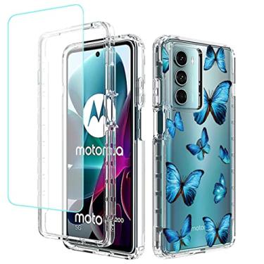 Imagem de sidande Capa para Moto G200 5G, capa para Moto Edge S30 XT2175-2 com protetor de tela de vidro temperado, capa protetora fina de TPU floral transparente para celular para Motorola Moto G200 5G