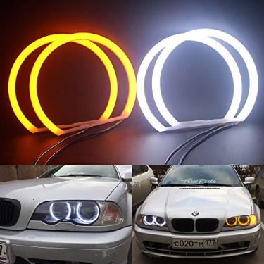 Imagem de Csslyzl Anéis Switchback de duas cores branco/âmbar 131 mm halo luz de algodão SMD LED Angel Eyes compatíveis com BMW E36 E38 E39 E46 M3 Série 3,5,7