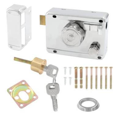 Imagem de LDEXIN Fechadura vertical de segurança doméstica com cilindro de fechadura de aro, conjunto de fechadura de portão de porta externa, fechaduras antirroubo para abertura direita