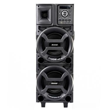 Imagem de Torre de Som Amvox Duplo 8 Black ACA1101 com Luz de LED, 2 Woofers de 8", Bluetooth, Entradas UBS SD e Microfones - 1100W
