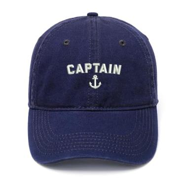 Imagem de Boné de beisebol masculino bordado Captain Anchor algodão lavado, Azul marino, 7 1/8