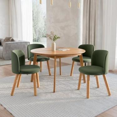 Imagem de Mesa de Jantar Extensível Redonda com 4 Cadeiras Madeira Maciça Tasila Yescasa Champagne/Verde
