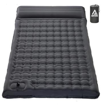 Imagem de ABTOHE Almofada de dormir dupla ultra-grossa de 10 cm para acampamento com bomba de pé embutida - Colchão inflável Queen Size para casais, mochila e aventuras ao ar livre (cinza-duplo)