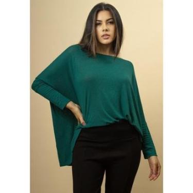 Imagem de Blusa Ampla Malha Morcego Manga Longa Verde Jade - Único-Feminino