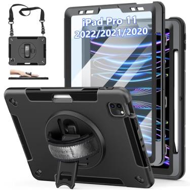 Imagem de Capa para iPad Pro 11 polegadas 2022/2021/2020/2018: capa de silicone de grau militar para iPad 11 polegadas 4ª/3ª/2ª/1ª/1ª geração com suporte - alça de ombro - suporte para lápis