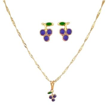 Imagem de Conjunto Infantil Colar e Brinco Uva Folheado Ouro 18k Antialérgico