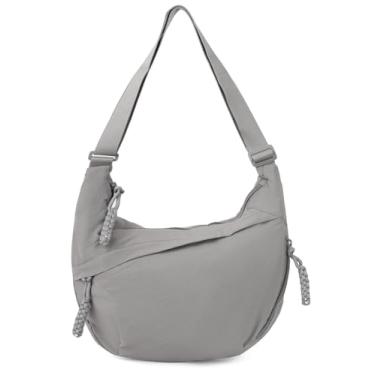 Imagem de Bolsa Hobo para mulheres e homens, bolsa de ombro crescente, retrô, de lona de nylon, bolsa transversal de veludo cotelê despojado, Cinza A