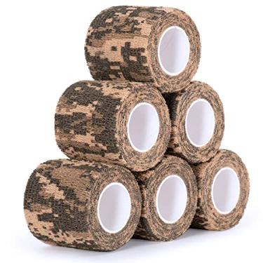 Imagem de SEADESKY 6 peças Stealth Camo Wrap Tape autoadesiva bandagem bandagem elástica Vet Wrap fita de camuflagem protetora para arma, rifles, espingardas, alças autoaderentes bandagem coesiva 5 cm (ACU