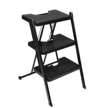 Imagem de Escada Alcance 3 Degraus Dobrável 120 Kg  Preta Anodilar