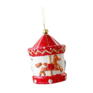 Imagem de oshhni Pingente de árvore de Natal Decoração de árvore de Natal Artesanato Suprimentos para festas Presentes de festivais Enfeite de árvore de Natal Enfeite, Carrossel Vermelho E Branco, 7x12 Cm