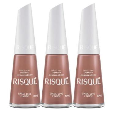 Imagem de Kit 3 Esmalte Risqué Cor Linda, Leve e Nude com 8ml