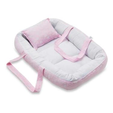 Imagem de Berço Portátil Ninho Redutor Bebê MENINA - NUVENS ROSA - CLICK TUDO