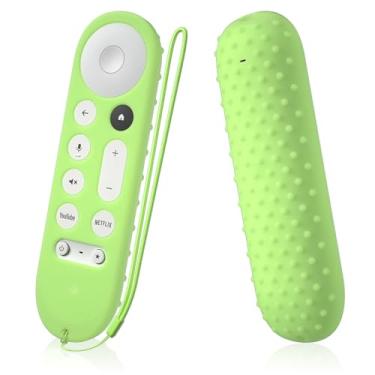 Imagem de AKSHFETH Capa de controle remoto para Google TV Streamer 4K Remote 2024 Google GY3LE capa protetora de silicone com cordão (verde brilhante)