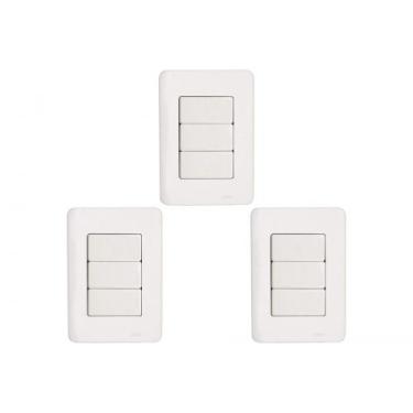 Imagem de Kit C/3 - Conjunto Perlex Aros 4X2 Branco Com Placa(3Simp...
