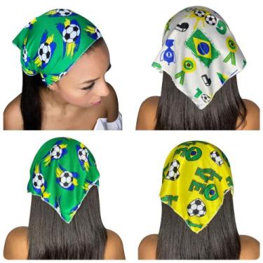 Imagem de Kit10 Bandana Lenço Cabelo Faixa Touca Copa Brasil Headbanck