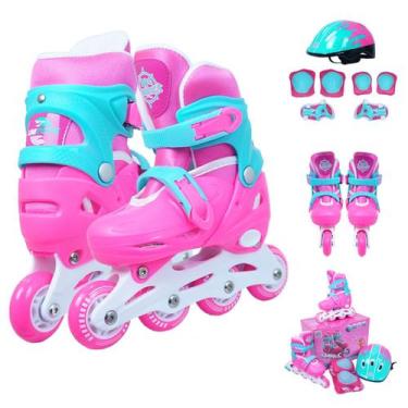 Imagem de Patins Inline Infantil Com Kit Proteção Completo 28-31 - Unitoys