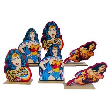 Imagem de Kit Display de Mesa 6 Peças Festa Mulher Maravilha Desen MDF - Juju Br