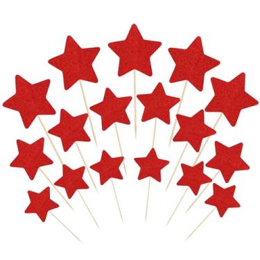 Imagem de UXYOKM 36Pcs Little Star Cupcake Toppers Glitter Twinkle Star Cupcake Picks Birthday Wedding Engagement Baby Shower Party Cake Decorations Supplies 3 Size - Red