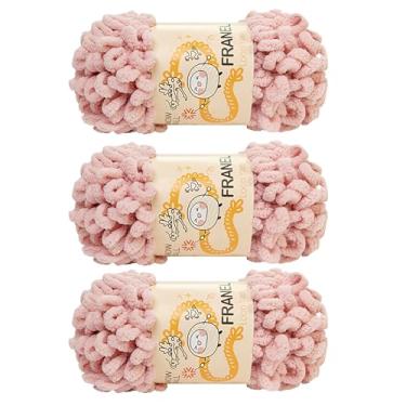 Imagem de Franel Fio de malha 100% poliéster chenille puffy, fio de tricô grosso para artesanato, material macio e leve, perfeito para artesanato de tricô feito à mão (02 rosa escuro, pacote com 3)