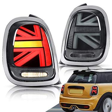 Imagem de VLAND Luzes traseiras de LED compatíveis com BMW Mini Cooper F55 F56 F57 2014-2021, conjunto de lâmpada traseira com interruptor de seta, pares laterais L+R (lente fumê com moldura cromada)