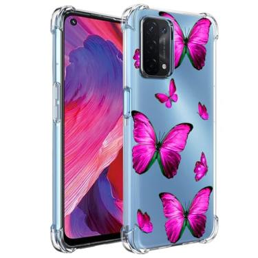 Imagem de Yerebel Capa para Oppo A54 5G Capa/Oppo A74 5G/Oppo A93S 5G Capa fofa, capa de telefone de borracha macia TPU transparente flexível para Oppo A54 5G Rose Butterfly